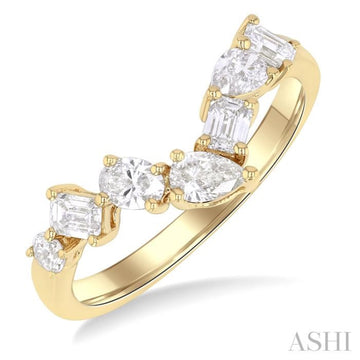 3/4 Ctw Mixed Cut Diamond Chevron Fashion Band in 14K Yellow Gold